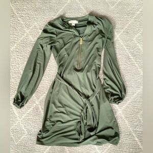 Michaels Olive Green Zip-Tie Long Sleeve Dress